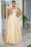 Princess A Line Sweetheart Golden Long Prom Dress