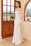 Mermaid Off the Shoulder White Wedding Dress with Lace