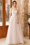 Elegant A Line Halter White Long Wedding Dress with Appliques