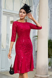 Burgundy Sheath Lace Mother of the Bride Dress