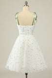 Stylish Spaghetti Straps White Short Homecoming Dress with Embroidery