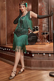 Dark Green Gatsby 1920s Dress with Sequins and Fringes