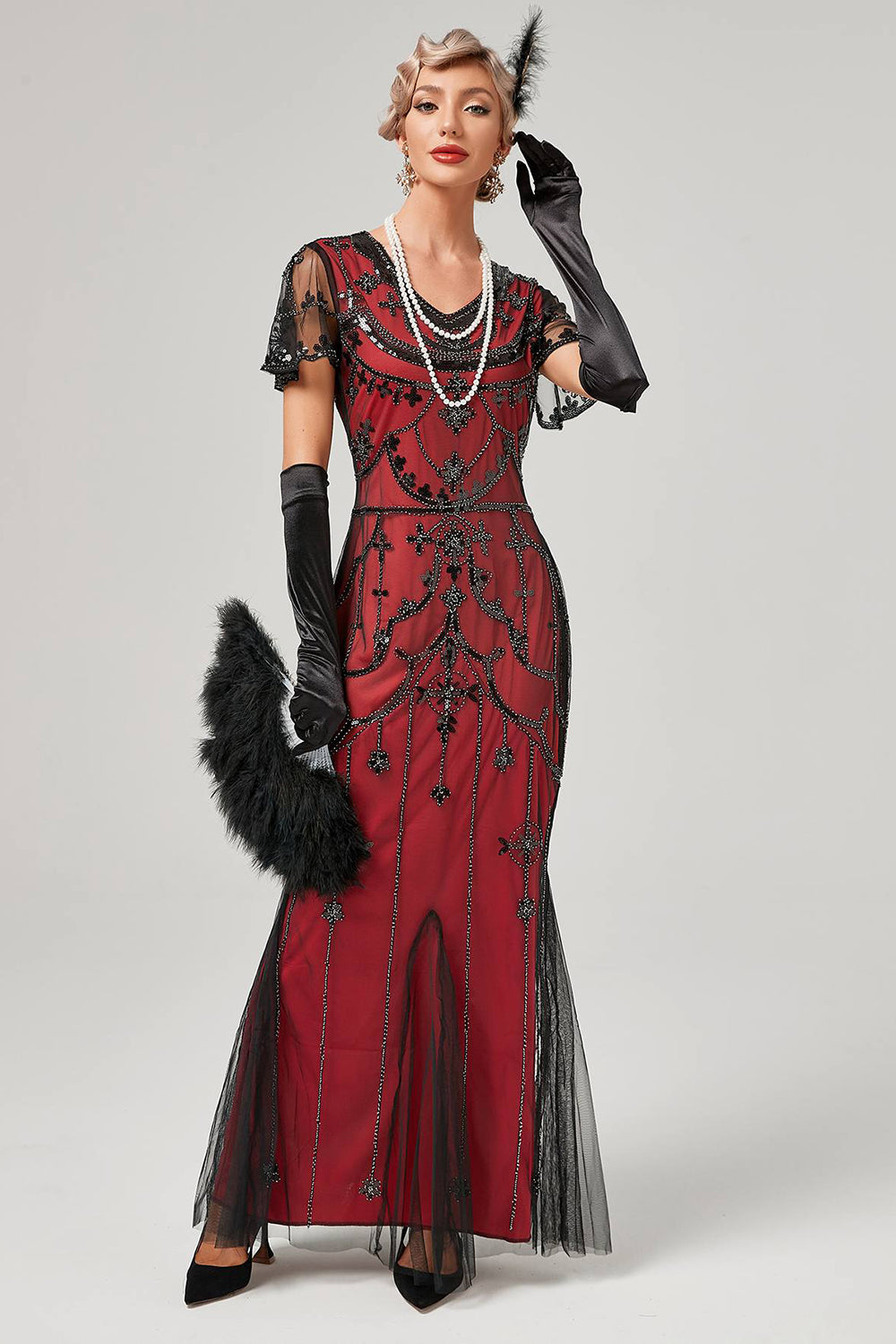 ZAPAKA Women Gatsby Dress Sequins Red Long 1920s Flapper Dress with ...