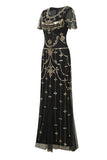 Black Blush Sequins Long 1920s Dress