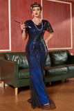 Royal Blue Sequin Long 1920s Dress