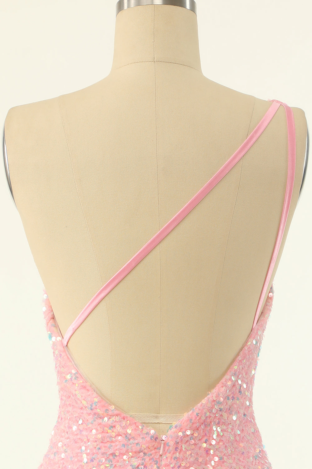 Pink One Shoulder Sequins Tight Homecoming Dress