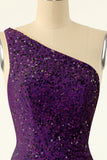 Purple One Shoulder Sequins Homecoming Dress