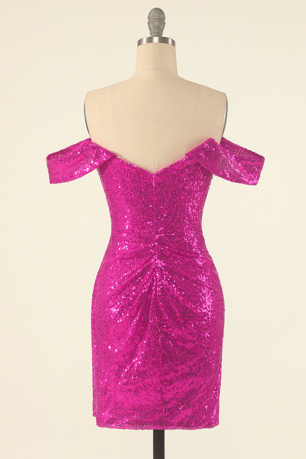 Fuchsia Off the Shoulder Sequins Tight Homecoming Dress