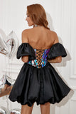 Black A Line Sweetheart Homecoming Dress With Detachable Sleeves