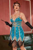Lake Blue Sequin Short Gatsby 1920s Dress with Fringes