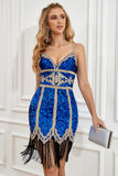 Royal Blue Sequined Homecoming Dress With Tassel