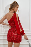 Red Tight Sequins Homecoming Dress with Sleeves
