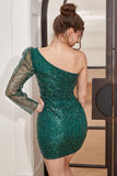 One Shoulder Beaded Green Homecoming Dress