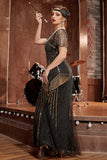 Black and Gold Sequin Long 1920s Gatsby Dress with Sequins