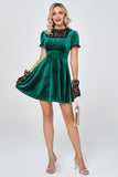 Dark Green Short Velvet Party Dresses with Lace