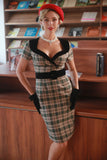 Khaki Plaid 1960s Vintage Dress with Belt