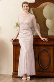 Sparkly Grey Pink Beaded Mother of the Bride Dress