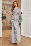 Grey Sequined Mermaid Wedding Guest Dress