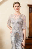 Grey Mermaid Sparkly Beaded Sequins Mother of the Bride Dress