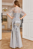 Grey Sequined Mermaid Wedding Guest Dress