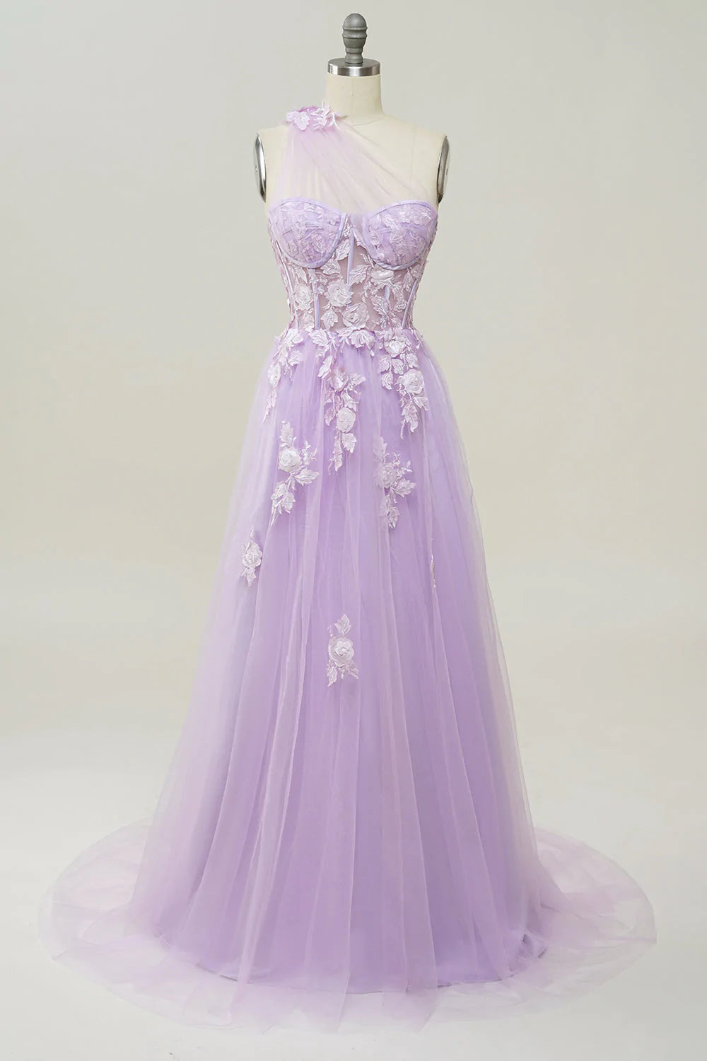 Glamorous One Shoulder Purple Tulle Prom Dress New Fashion Cloud Wedding  Gown - June Bridals