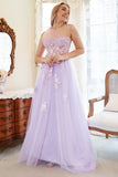 A Line One Shoulder Purple Plus Size Prom Dress with Appliques