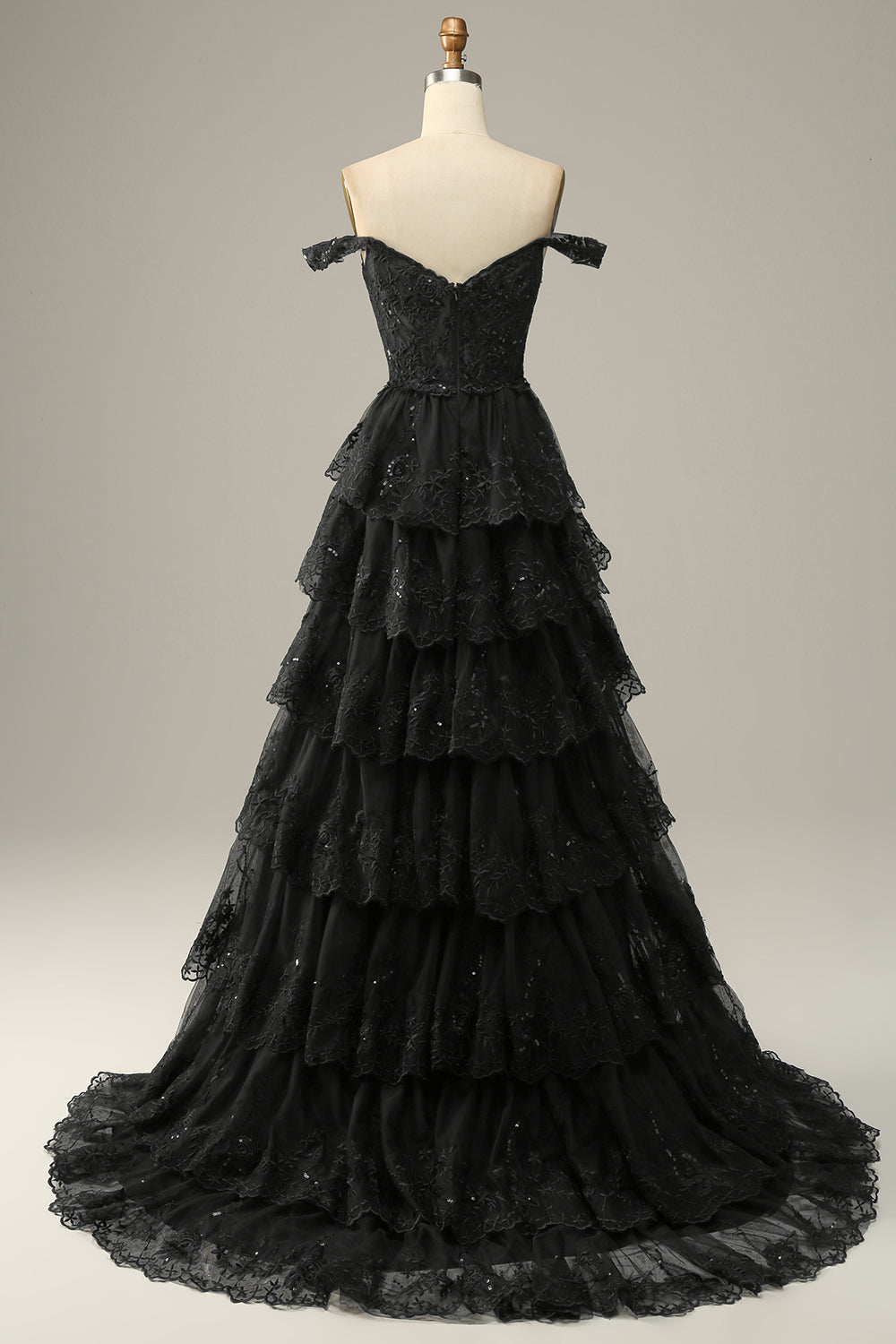 Zapaka Women Prom Dress Black Off The Shoulder Tiered A-Line Evening Dress, Black / US14 Zapaka Women Prom Dress Black Off The Shoulder Tiered A-Line Evening Dress, Black / US14
