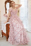 A Line Sweetheart Ivory Red Flower Plus Size Prom Dress