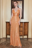 Orange Sequined Backless Mermaid Prom Dress