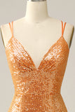 Orange Sequined Backless Mermaid Prom Dress