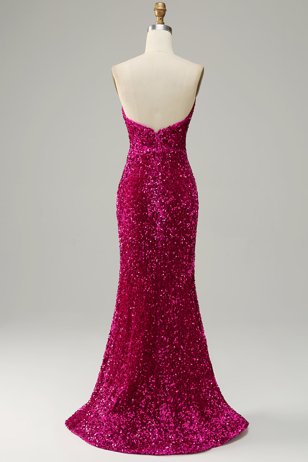 hot pink strapless prom dress ZAPAKA Women Sequin Prom Dress Hot Pink Strapless Mermaid Party Dress with Slit, Fuchsia / US24W