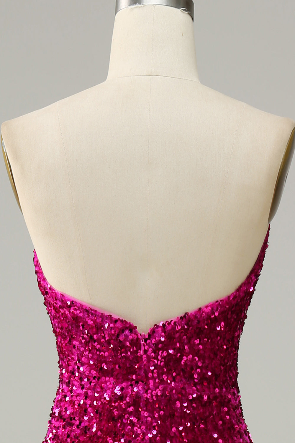 Hot Pink Strapless Sequin Prom Dress with Slit