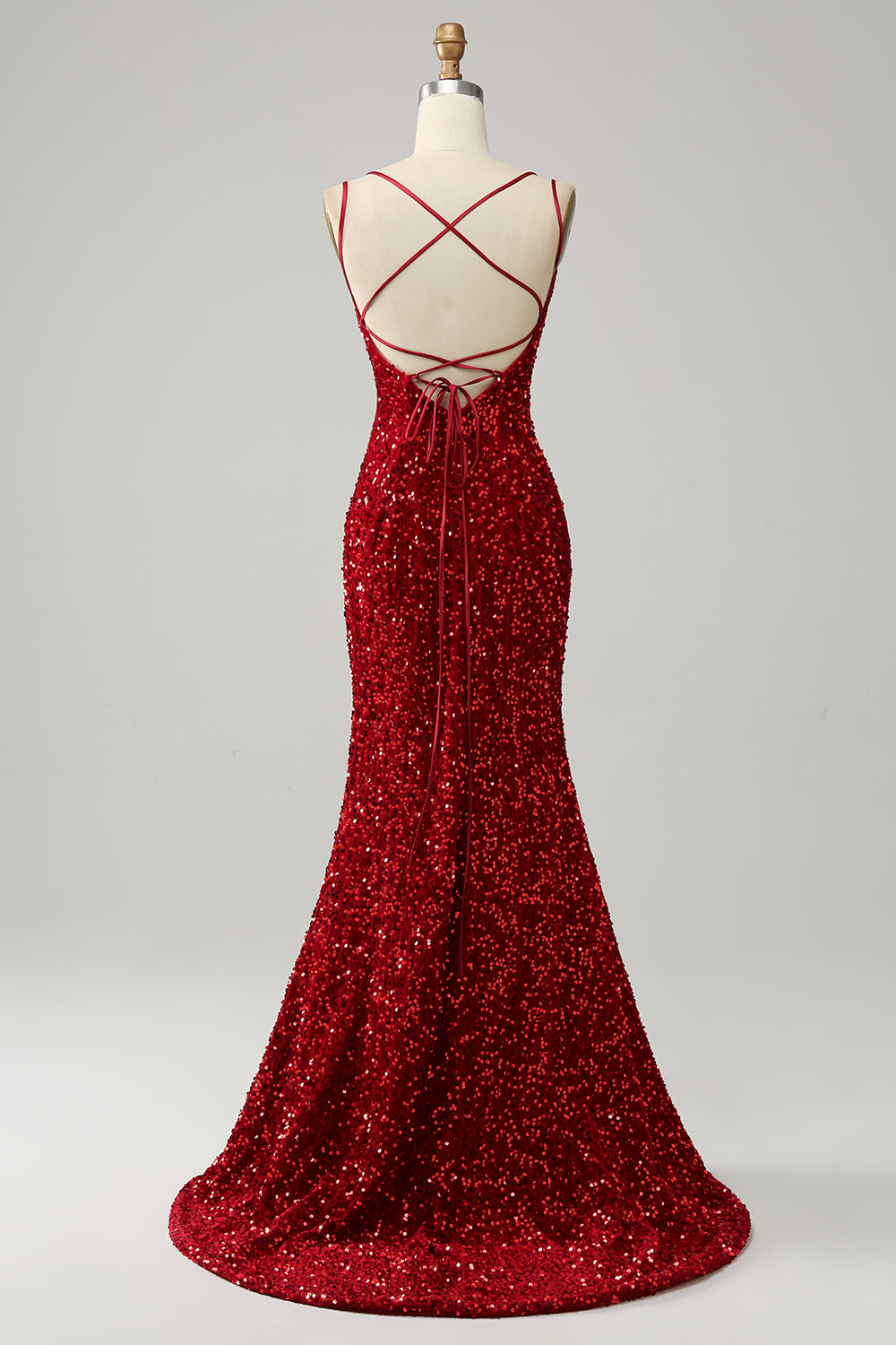 Zapaka Women Red Sparkly Mermaid Backless Long Prom Dress with Fringes Spaghetti Straps Party Dress with Slit, Red / US2 Zapaka Women Red Sparkly Mermaid Backless Long Prom Dress with Fringes Spaghetti Straps Party Dress with Slit, Red / US2