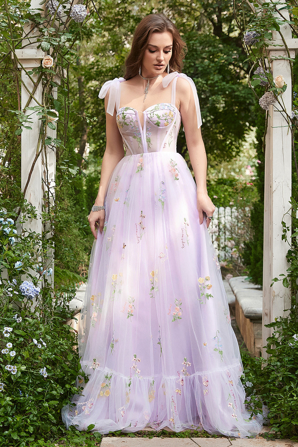 Zapaka Women Lilac Embroidery Corset Long Prom Dress A-Line Formal