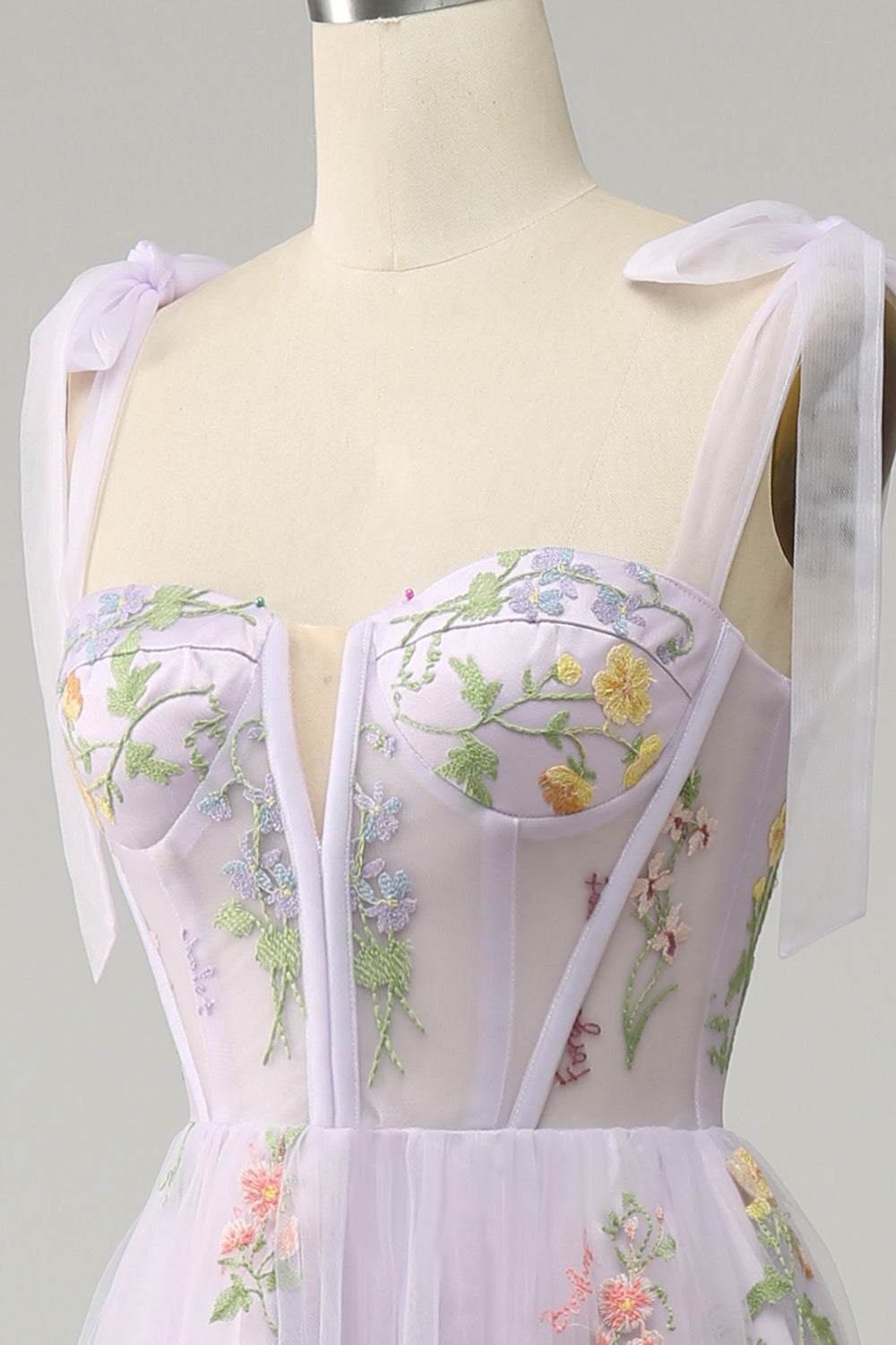 Zapaka Women Lilac Embroidery Corset Long Prom Dress A-Line Formal Party  Dress – ZAPAKA