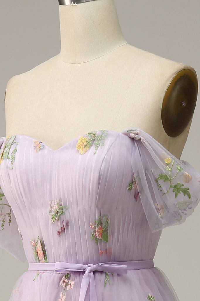 Lavender Off Shoulder A-Line Cute Party Dress Homecoming Dress,DP1744