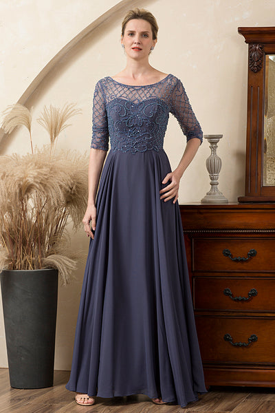 Zapaka Women Sparkly Grey Blue Beaded A-Line Mother of the Bride Dress ...