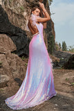 Mermaid Sweetheart Purple Sequins Long Prom Dress with Feather
