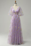 $29.9 Flash Sale-Plus Size Lavender A-Line Embroidery Dress [US WAREHOUSE]
