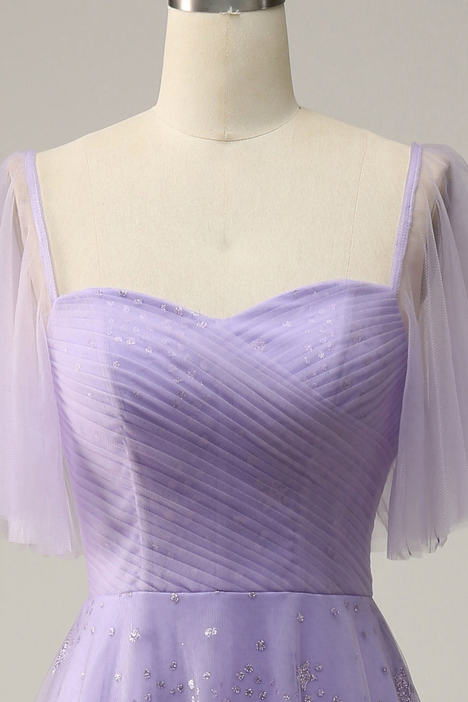 Lavender Off-Shoulder Corset Homecoming Dress with Ruffles - Elegant & Charming