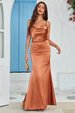 Orange Mermaid Backless Long Printed Wedding Guest Dress