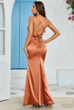 Orange Mermaid Backless Long Printed Wedding Guest Dress