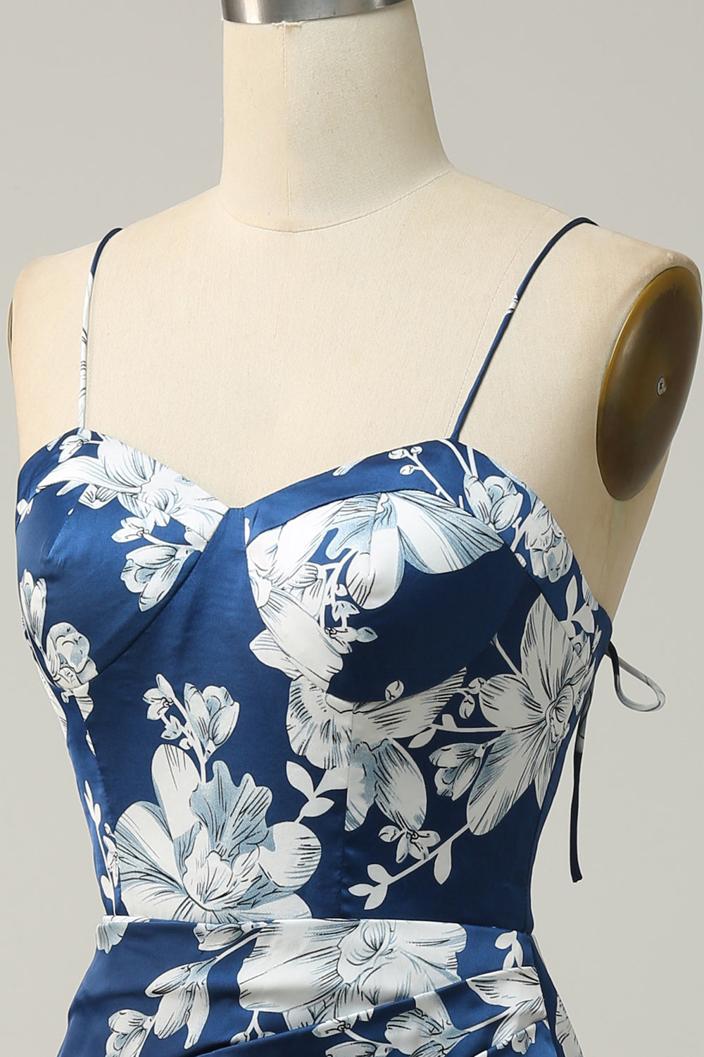 Ink Blue Floral Tea-Length Bridesmaid Dress