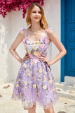 Purple Cute Corset Homecoming Dress with 3D Flowers