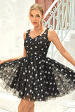 Black A Line Tulle Homecoming Dress with Stars