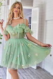 Off the Shoulder Ruffles Tulle Homecoming Dress with Embroidery