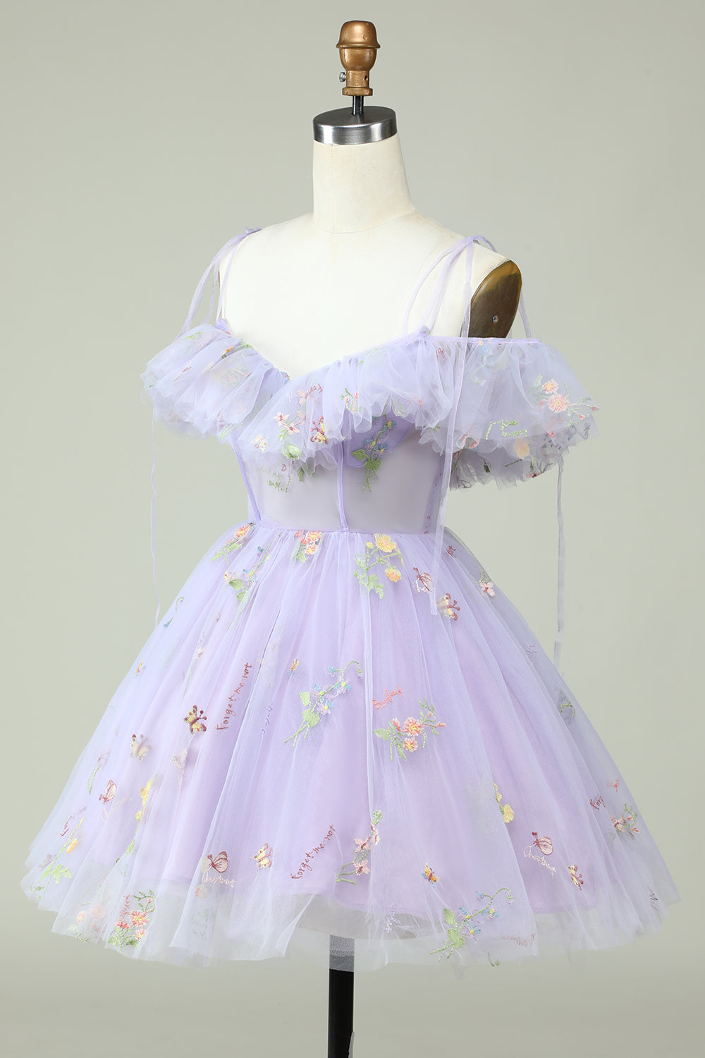 Lavender Off the Shoulder Corset Homecoming Dress with Ruffles