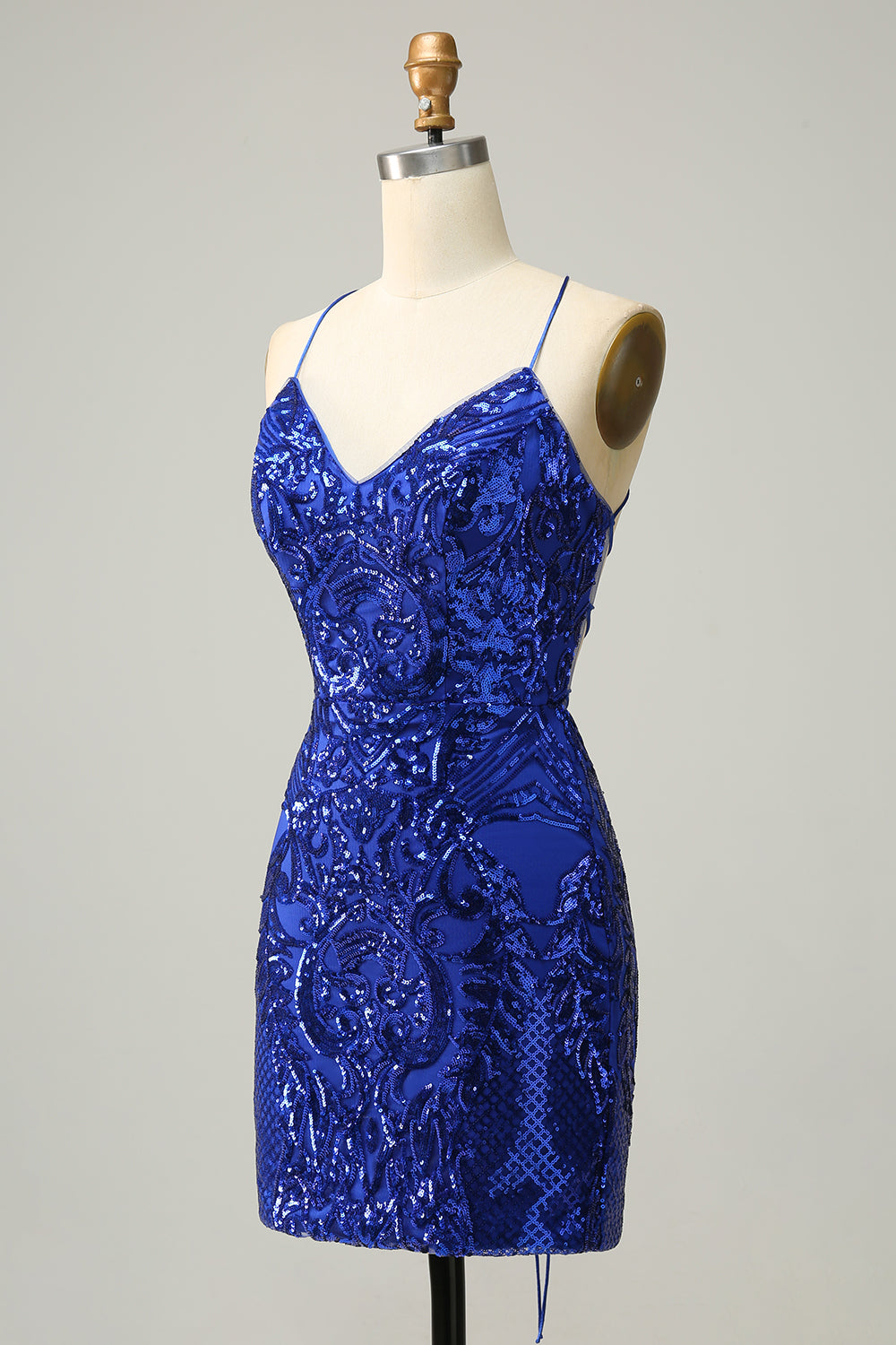 Sheath Spaghetti Straps Royal Blue Sequins Short Homecoming Dress