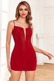 Sparkly Red Corset Sequins Tight Short Homecoming Dress
