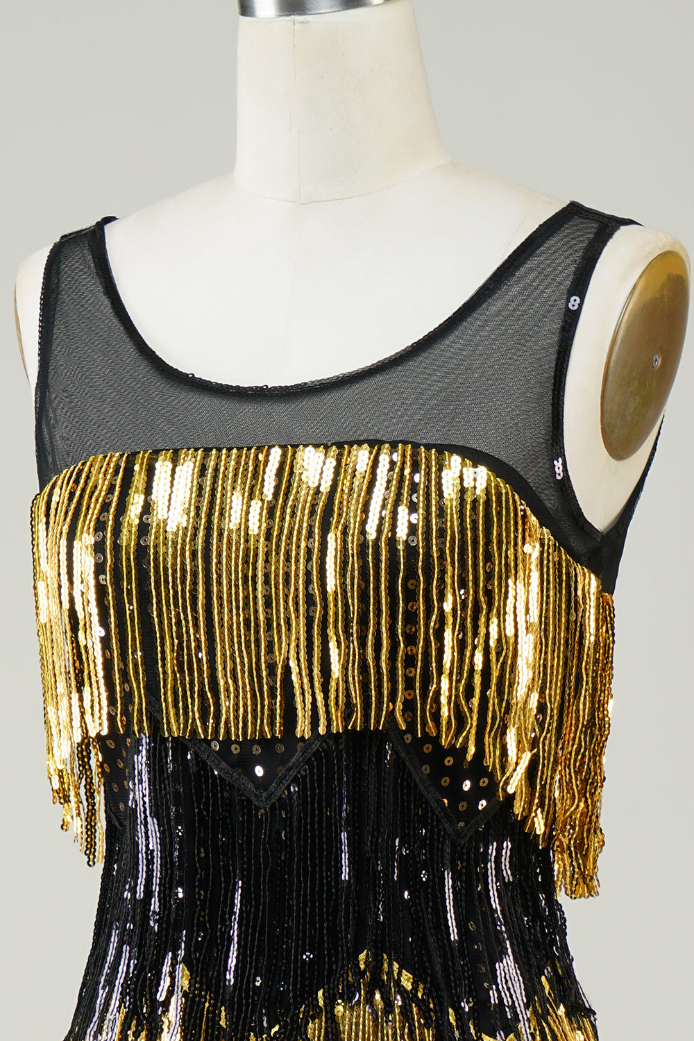 Golden Fringes Flapper Dress with Sequins